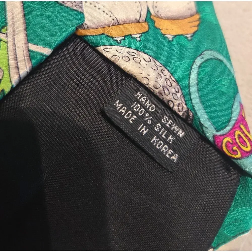 Nicole Miller Golf Tie Silk Green Novelty Necktie Golfer In The Ruff 1993 Mens